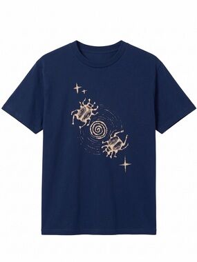 Gildan Navy Tee with Beige Beetle Spiral Graphic